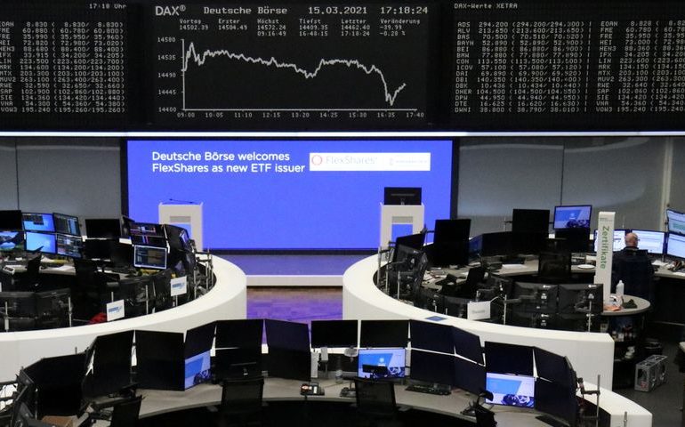 Europe rises, auto rally lifts German DAX to record high